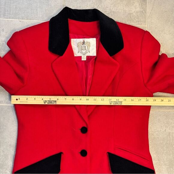 VTG RZR Red Wool Jacket Riding Equestrian Longline Black Velvet Trim MadeRomania - Picture 5 of 13